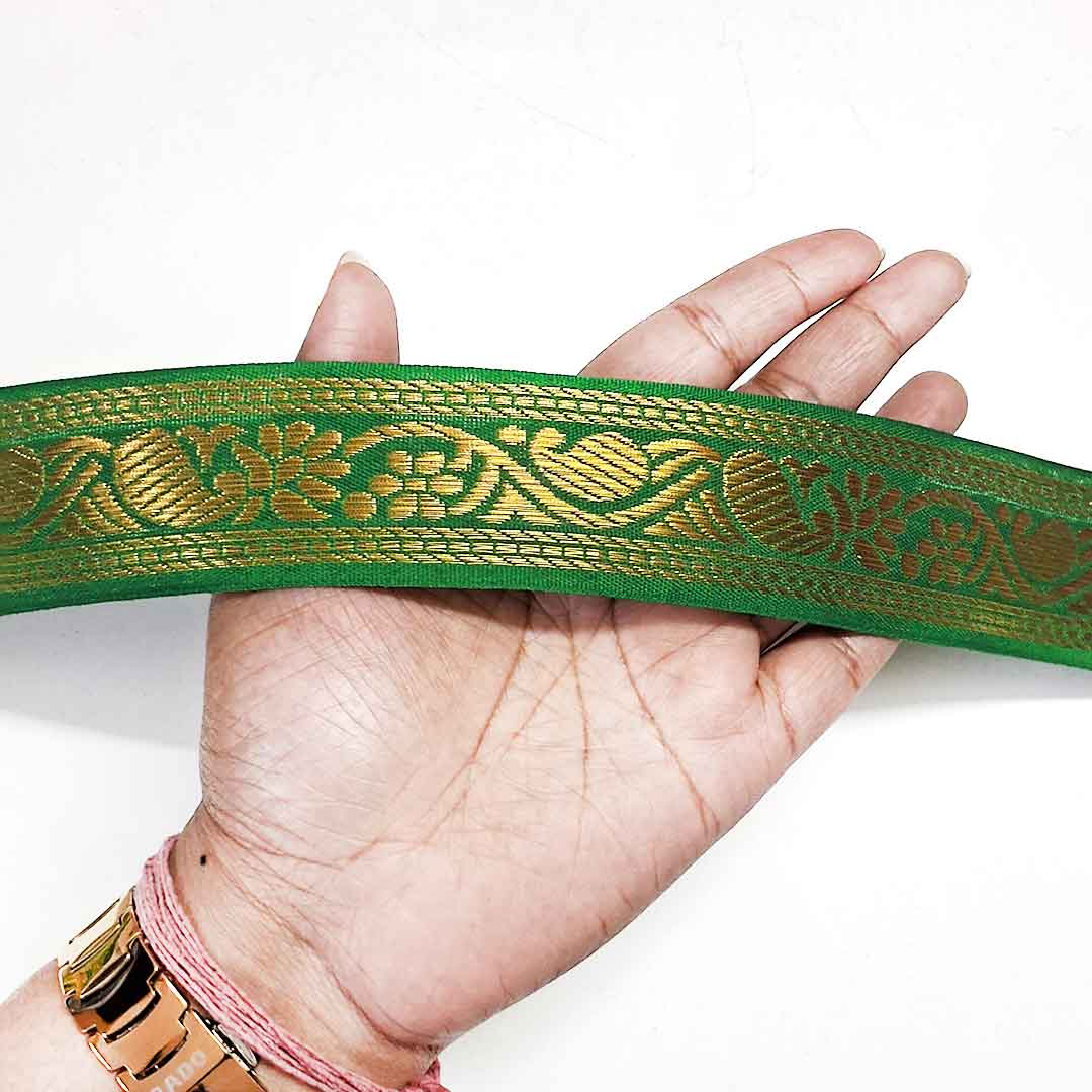 Green Velvet With Golden Zari Embroidered Border- ( 9mtr, Design_1 )
