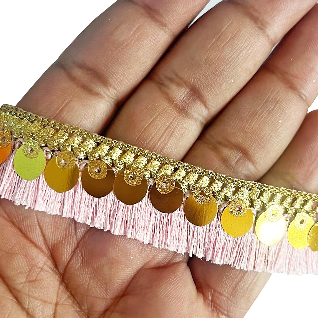 Golden Zari Tassel Fringe Sequence Lace & Border - ( 9mtr ) main image 1