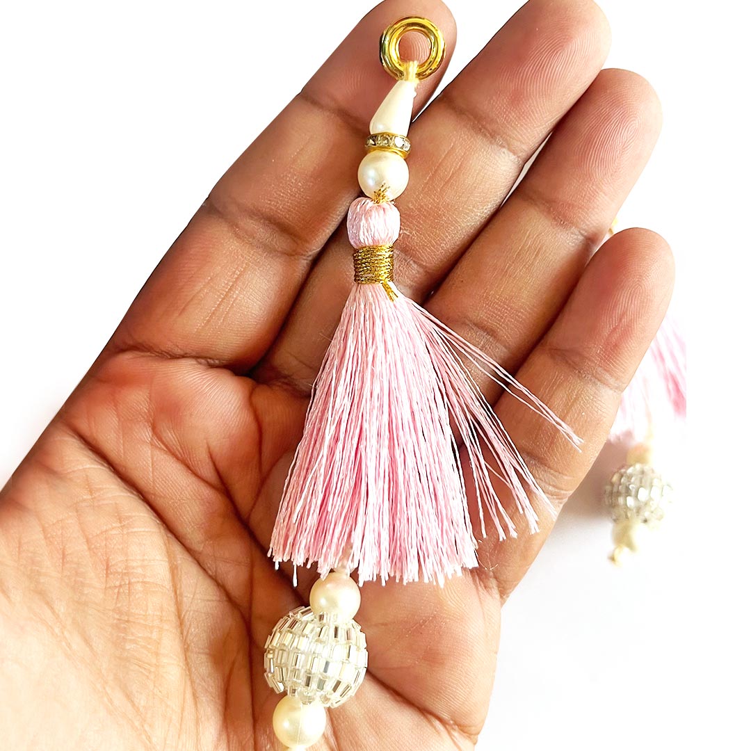 3 Peonies Flower Beaded Jute Bow Bunch pack of 4 for Trousseau, Gift Packing & Festive Decor | Craft Shop India