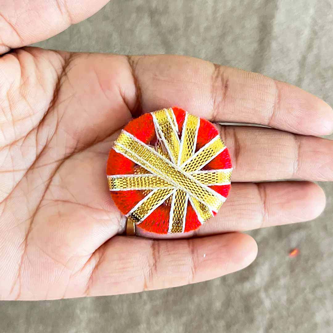 3 Inches Red & Golden Gota Ring Set Of 6 main image 1