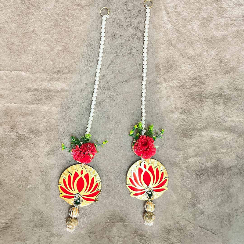 Red & Golden Color Lotus Hanging Pair