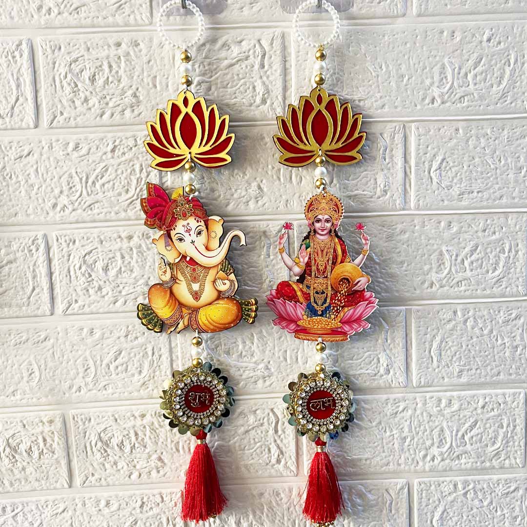 Pichwai Laxmi Ganesh Door Entrance Decoration Hanging Pair for Mandir, Diwali, Dussehra, Home Decor