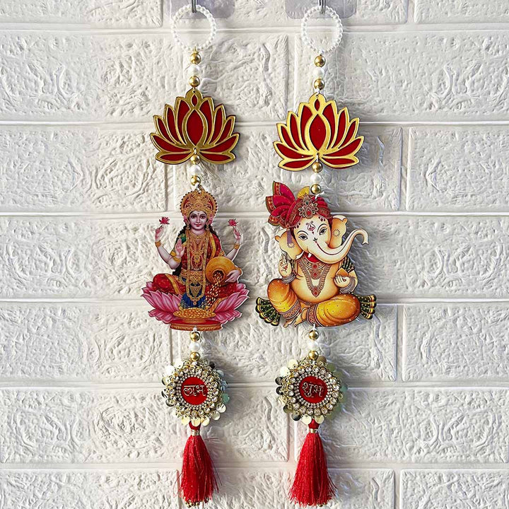 Pichwai Laxmi Ganesh Door Entrance Decoration Hanging Pair for Mandir, Diwali, Dussehra, Home Decor