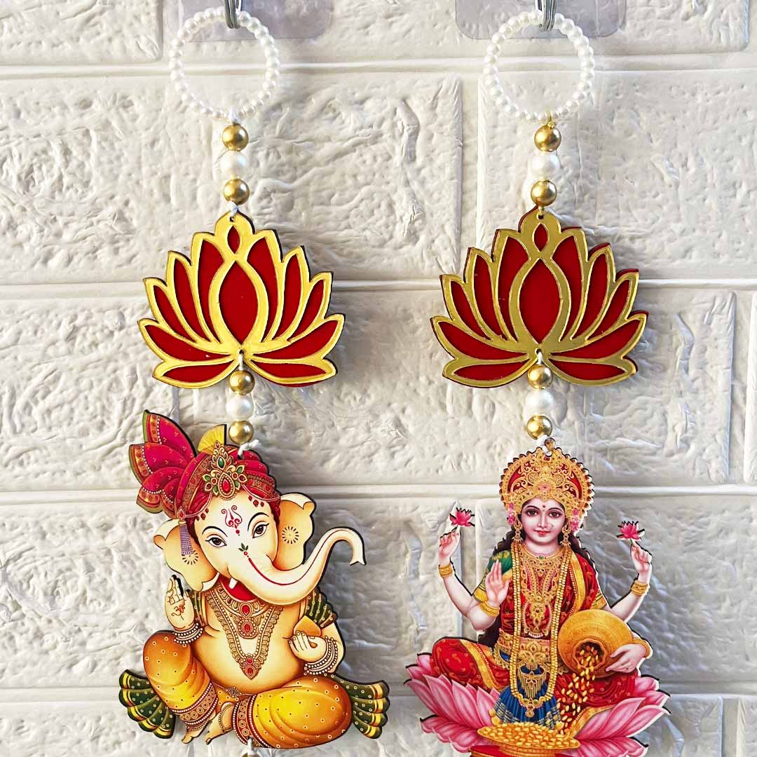 Pichwai Laxmi Ganesh Door Entrance Decoration Hanging Pair for Mandir, Diwali, Dussehra, Home Decor