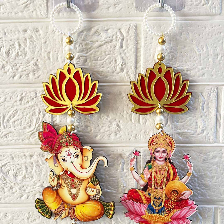 Pichwai Laxmi Ganesh Door Entrance Decoration Hanging Pair for Mandir, Diwali, Dussehra, Home Decor