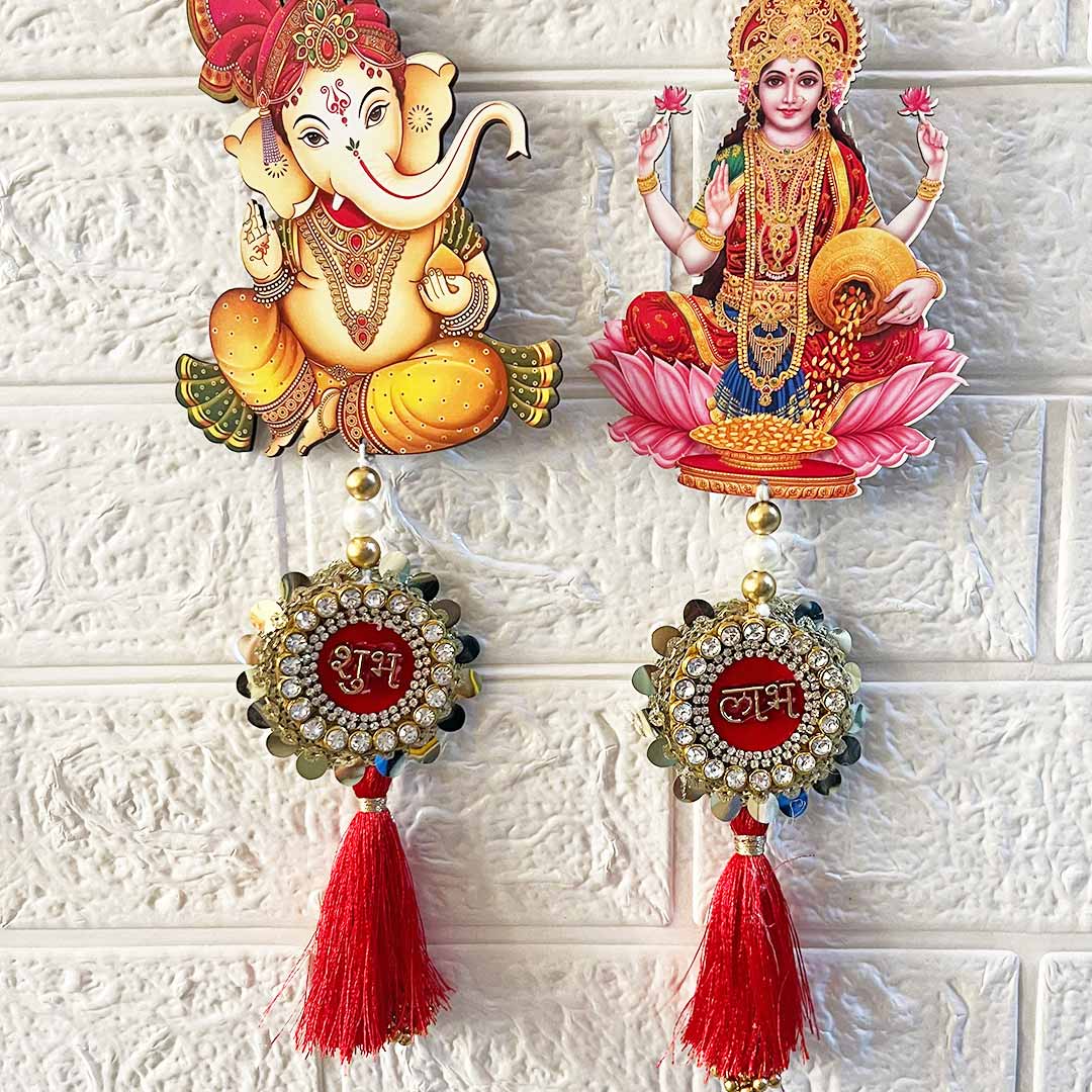 Pichwai Laxmi Ganesh Door Entrance Decoration Hanging Pair for Mandir, Diwali, Dussehra, Home Decor