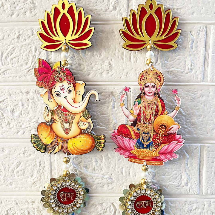 Pichwai Laxmi Ganesh Door Entrance Decoration Hanging Pair for Mandir, Diwali, Dussehra, Home Decor