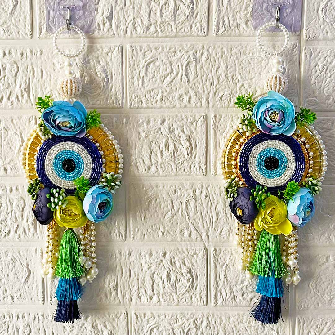 Evil eye Flowered Door Entrance Decoration Hanging Pair for home, mandir, or office entrance décor