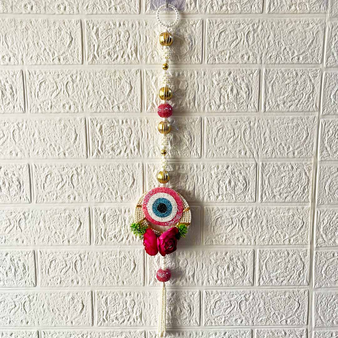 Pink Evil eye Flowered Door Entrance Decoration Hanging Pair for home, mandir, office entrance décor