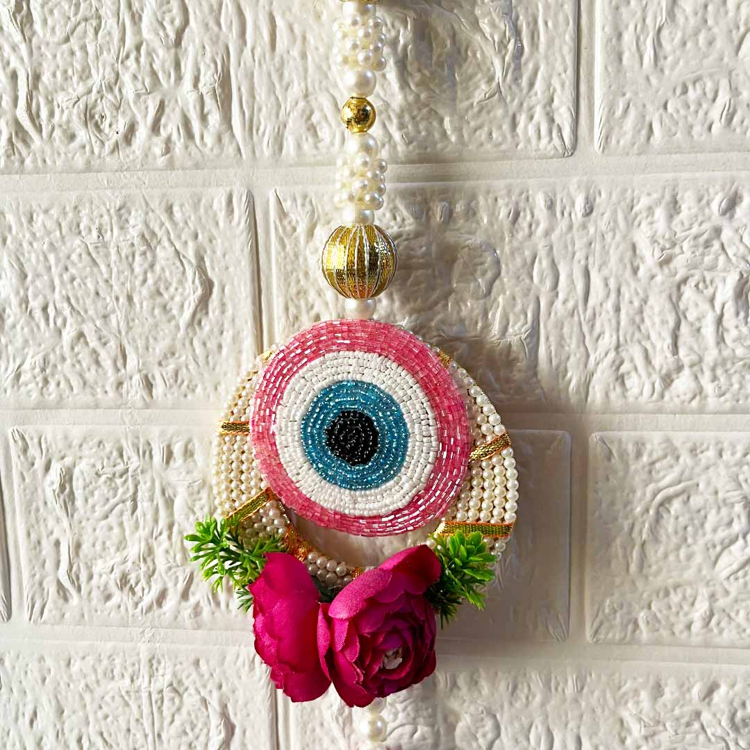 Pink Evil eye Flowered Door Entrance Decoration Hanging Pair for home, mandir, office entrance décor