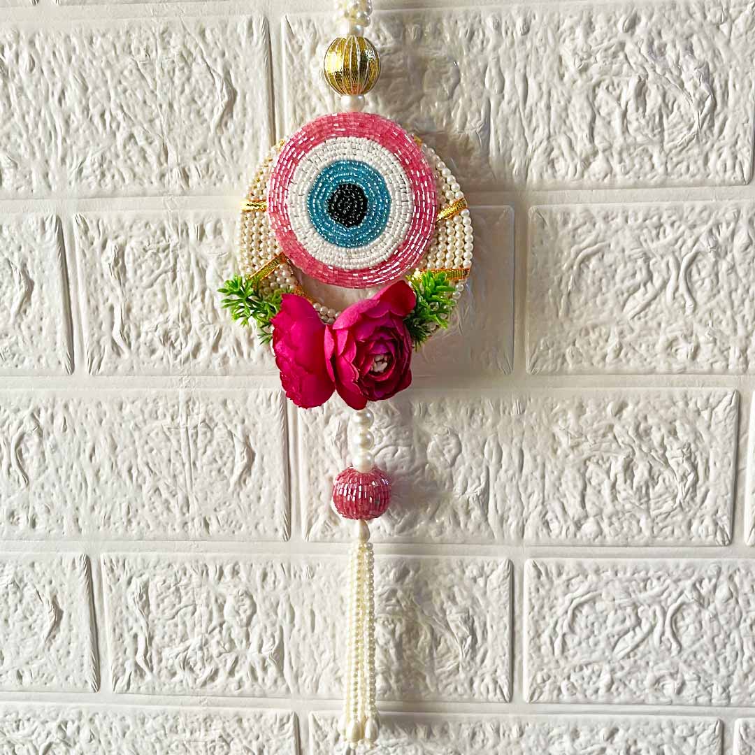 Pink Evil eye Flowered Door Entrance Decoration Hanging Pair for home, mandir, office entrance décor