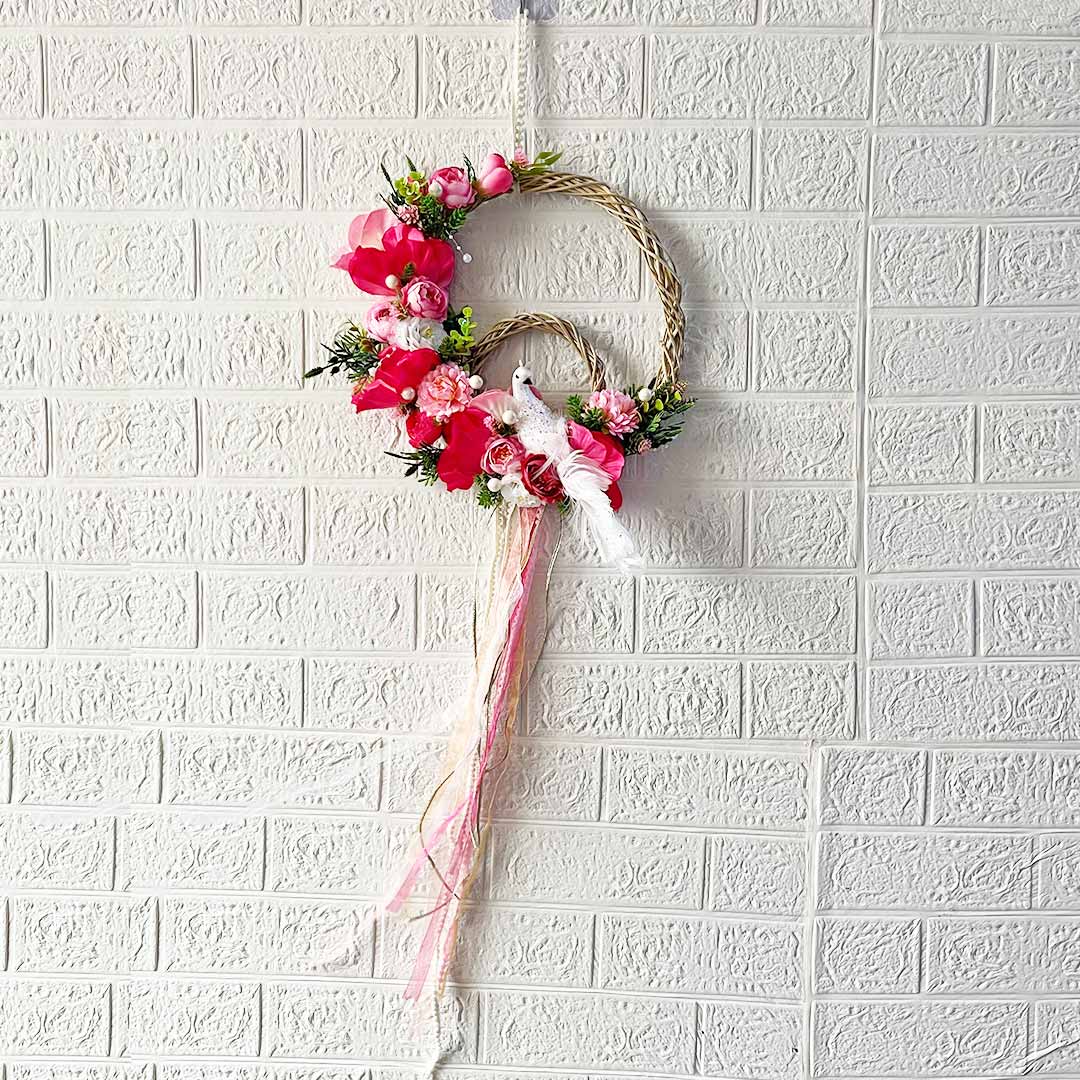 Floral wreath ring with white peacock Door Entrance Decoration Hanging for home & office entrance décor
