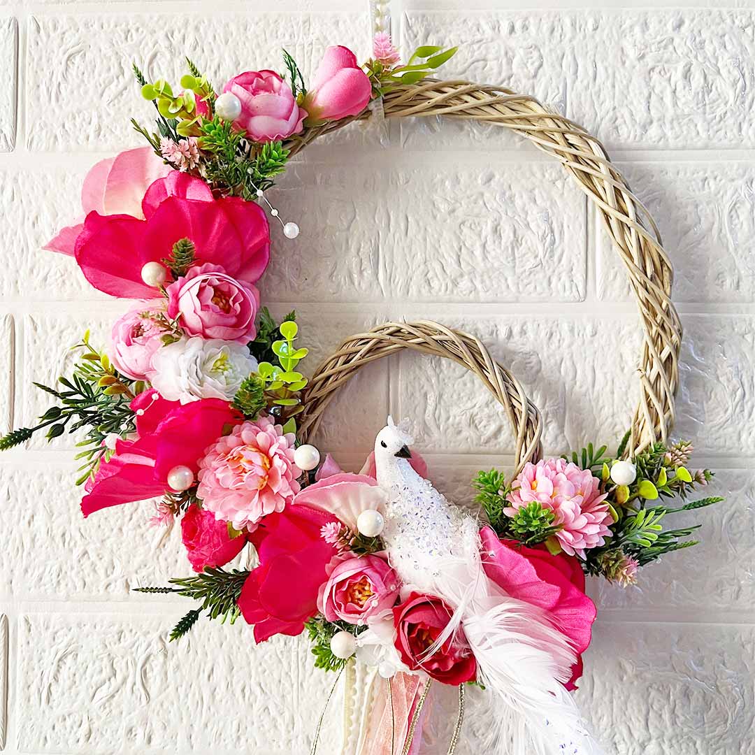 Floral wreath ring with white peacock Door Entrance Decoration Hanging for home & office entrance décor
