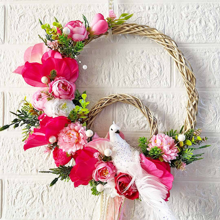 Floral wreath ring with white peacock Door Entrance Decoration Hanging for home & office entrance décor