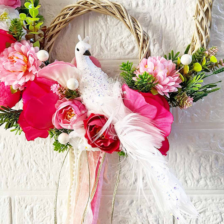 Floral wreath ring with white peacock Door Entrance Decoration Hanging for home & office entrance décor