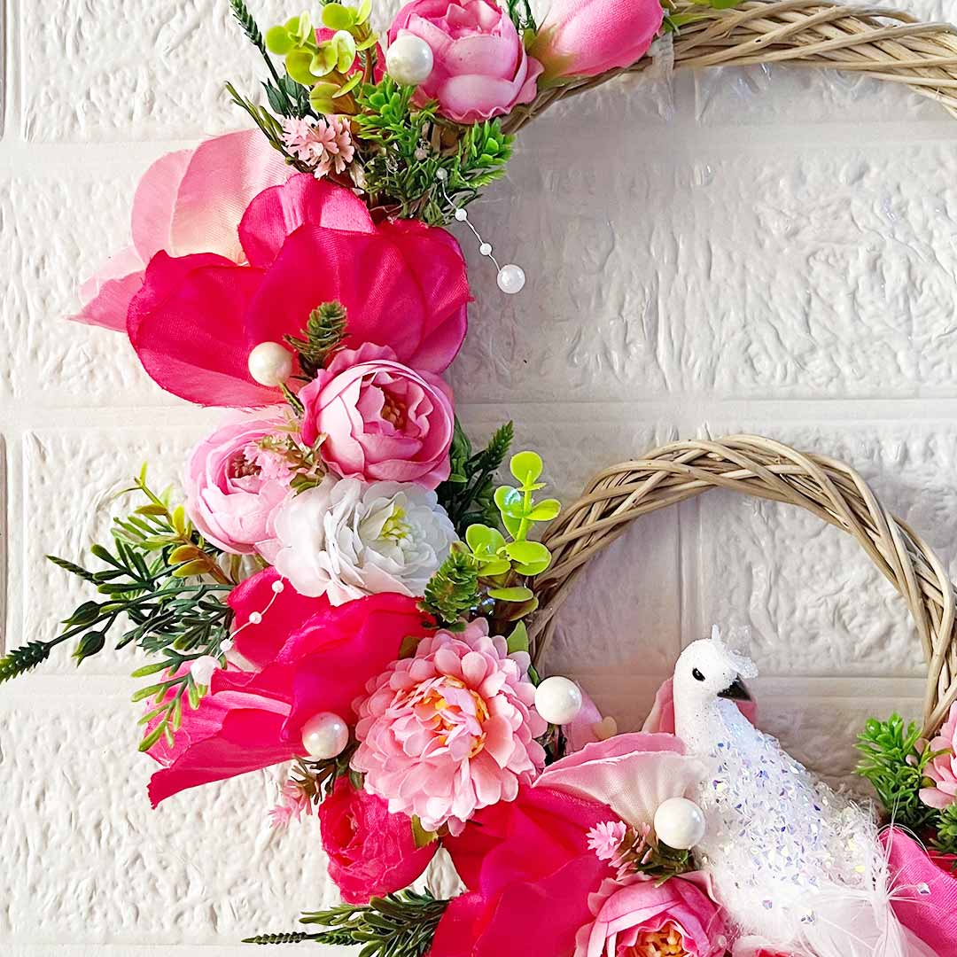 Floral wreath ring with white peacock Door Entrance Decoration Hanging for home & office entrance décor