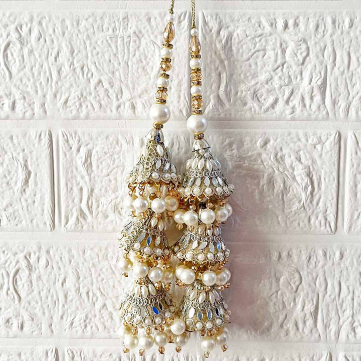 3cone embroidery Glass Latkan Tassel Pack of 2 for Saree Pallu, Blouse, Suits, Dupatta, Lehenga