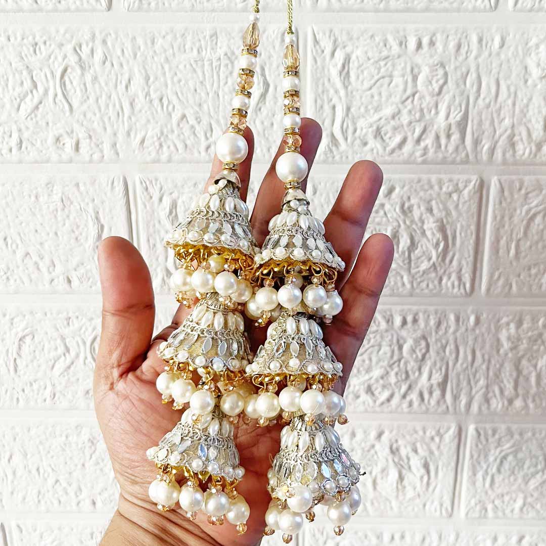 3cone embroidery Glass Latkan Tassel Pack of 2 for Saree Pallu, Blouse, Suits, Dupatta, Lehenga