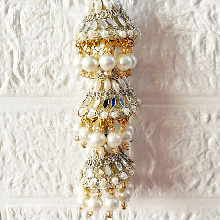 3cone embroidery Glass Latkan Tassel Pack of 2 for Saree Pallu, Blouse, Suits, Dupatta, Lehenga