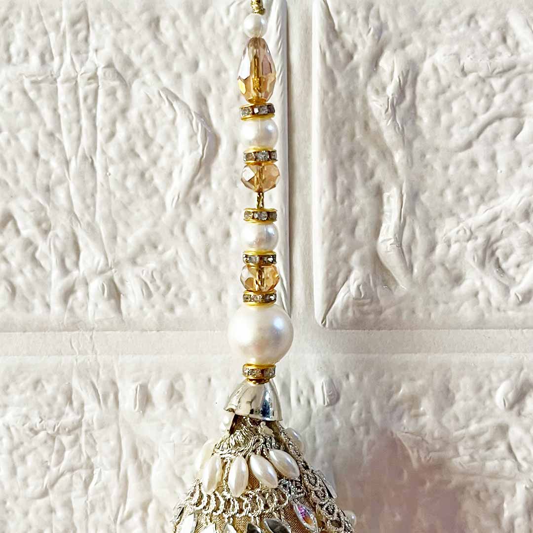 3cone embroidery Glass Latkan Tassel Pack of 2 for Saree Pallu, Blouse, Suits, Dupatta, Lehenga