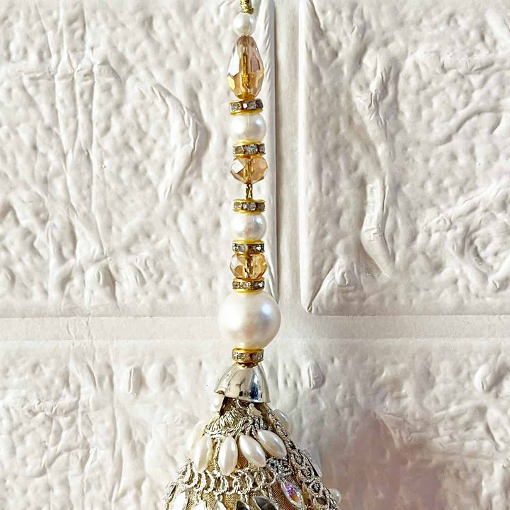 3cone embroidery Glass Latkan Tassel Pack of 2 for Saree Pallu, Blouse, Suits, Dupatta, Lehenga