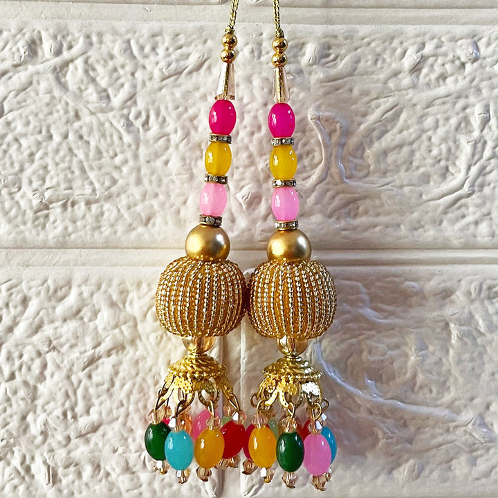 Multicolor D8 Cutdana Latkan Tassel Pack of 2 for Saree Pallu, Blouse, Suits, Dupatta, Lehenga