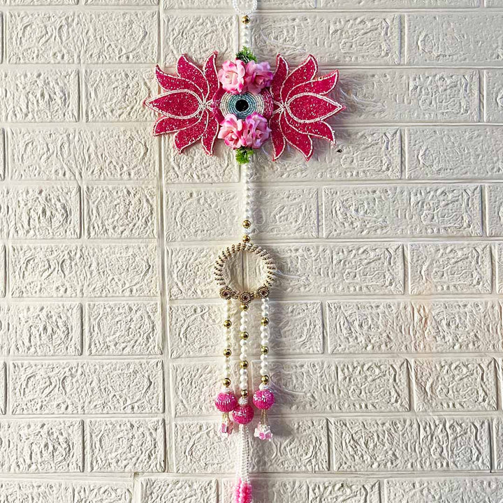 Rani Pink Lotus Patch floral Entrance Decoration Hanging Pair for Mandir, Diwali, Dussehra