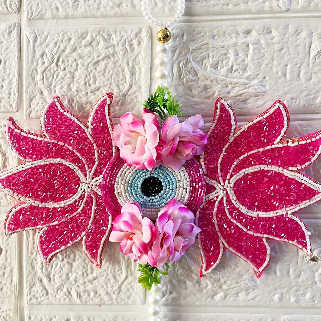 Rani Pink Lotus Patch floral Entrance Decoration Hanging Pair for Mandir, Diwali, Dussehra