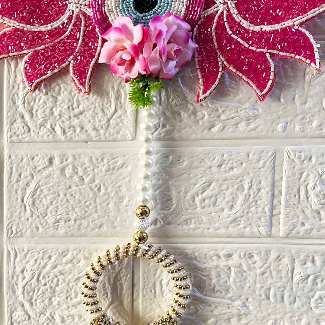 Rani Pink Lotus Patch floral Entrance Decoration Hanging Pair for Mandir, Diwali, Dussehra