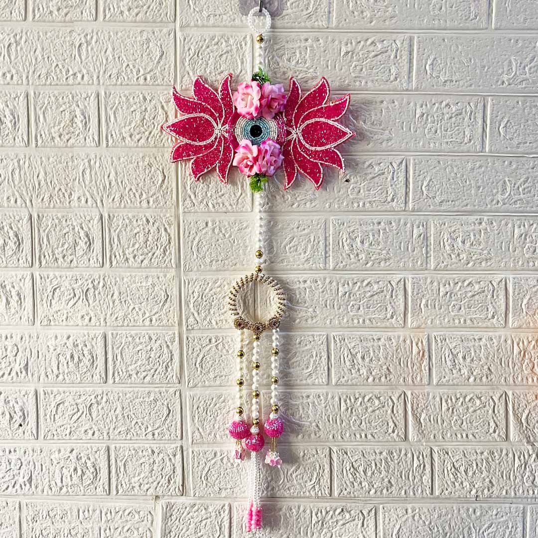 Rani Pink Lotus Patch floral Entrance Decoration Hanging Pair for Mandir, Diwali, Dussehra