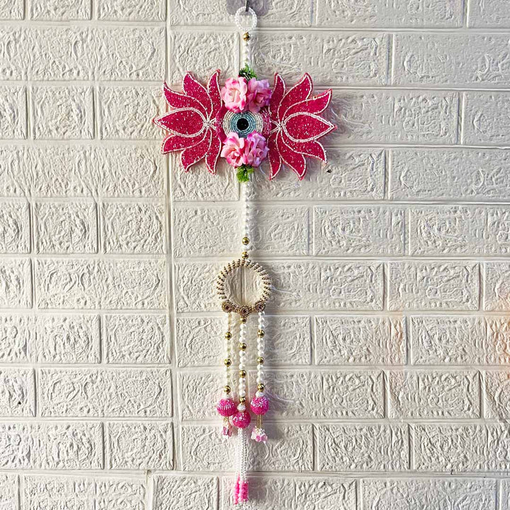 Rani Pink Lotus Patch floral Entrance Decoration Hanging Pair for Mandir, Diwali, Dussehra