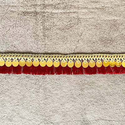 Maroon Silk Thread Tassel Fringe Sequenced Lace & Border - ( 9mtr )