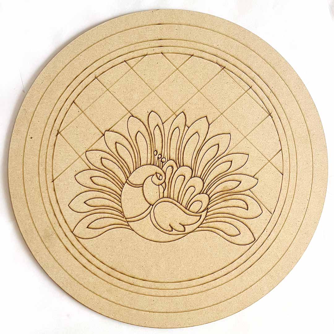 Peacock Mandala Design MDF Engraved Base Design 2