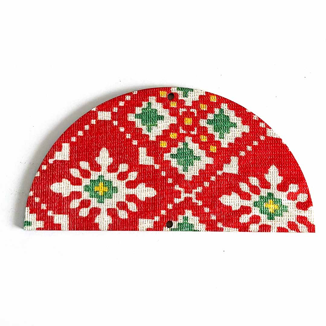 4 Inch Red Color Palota Print Fabric Semi Circle Plates