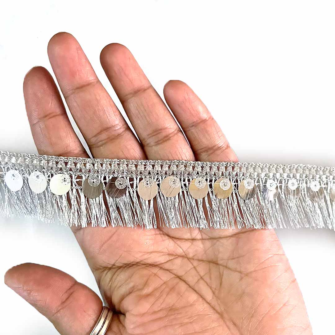Mango Yellow Silk Thread Tassel Fringe Sequenced Lace & Border - ( 9mtr )