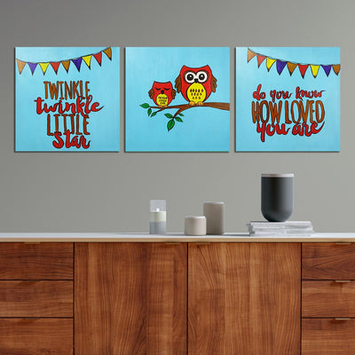 Owl With Quote Nursery Art Wall Plaque Set Of 3 |  Owl |  Quote Nursery Art Wall Plaque | Adikala Craft Store | Art Craft | Craft | Painting | Wall Painting | Owl Familly | Nursury Kids