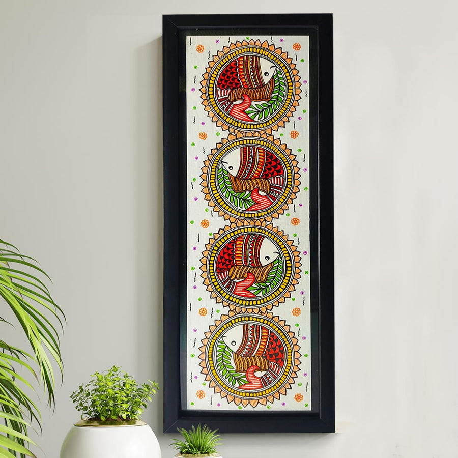 Madhubani Painting With Fish | Fish Madhubani Painting | paintings |  Adikala Craft Store | Craft | Art Craft | Painting | Tree of Life | Decoration  | Wall Painting | Wall Art | Wall Design | Design