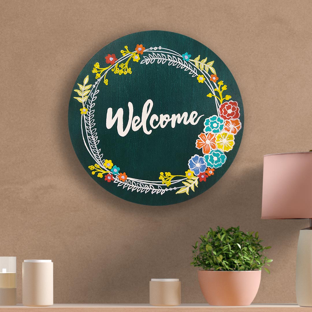 Welcome Floral Art Wall Plaque | Adikala Handmade Décor Wall Art