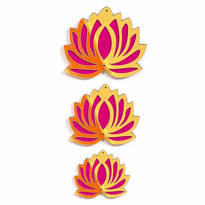 Golden Acrylic Lotus | Rani Pink Velvet | lotus flower | 3 Different Sizes Rani Pink Velvet & Golden Acrylic Lotus Set of 18