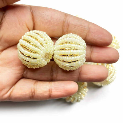 Adikala Craft Store | Art Craft | Colllection | Projects | Art | Jewellery Making | White Seed Bead & Golden Nakshi Beads Pack Of 10 | White Seed Beads | Golden Nakshi Beads 