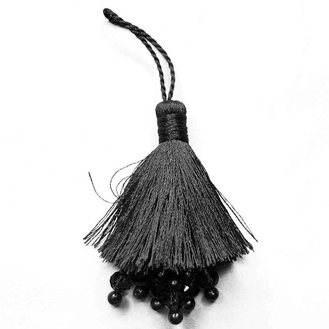 Black Color Thread Tassels With Beads Set Of 2 | tassels | hanging silk