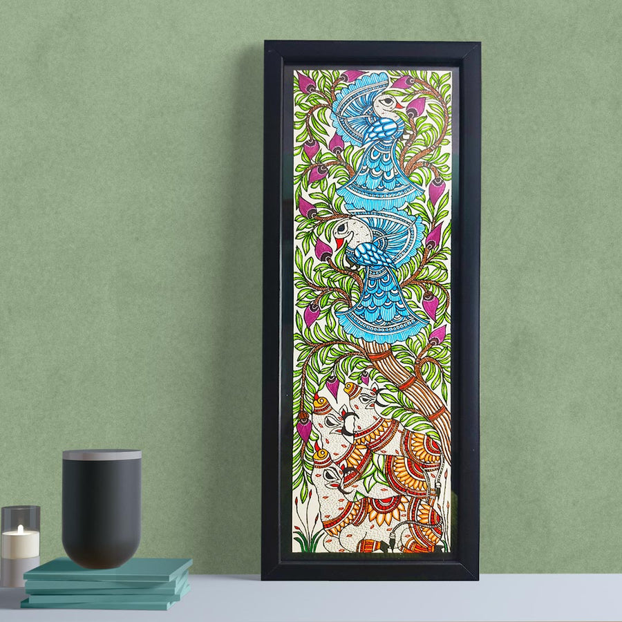 Peacock With Cow Madhubani Painting | Peacock | Cow Painting | Cow Madhubani | Paintings | Adikala Craft Store | Craft | Art Craft | Painting | Tree of Life | Decoration  | Wall Painting | Wall Art | Wall Design | Design