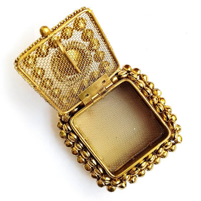 Square Shape Antique Gold Finish Handcrafted Coin Box With Stonework & Ghungroo