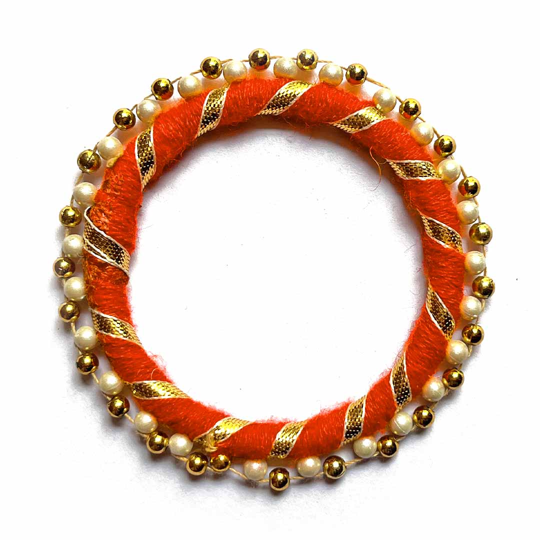 2 Inches Orange Color Gota & Beads Ring Pack Of 10 main image 1