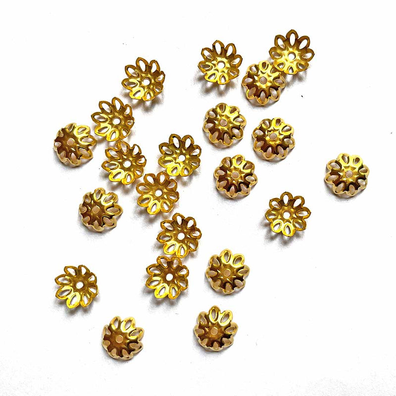 Round Flower Golden Beads Cap Pack Of 25