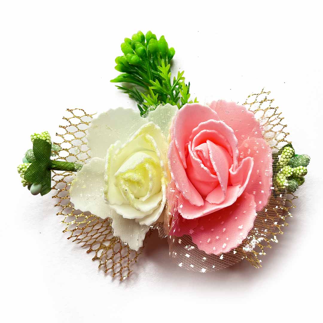 Pink & Cream Color Artificial Rose Flower Bunch Set of 2 | Cream Color Artificial Rose Flower | Pink Artificial rose | Adikala craft Store | Art Craft | Decoration | Festivals | Adikala | Shadi Decoration | Wedding Decoration | wooden Color Flower | Artificial Flower
