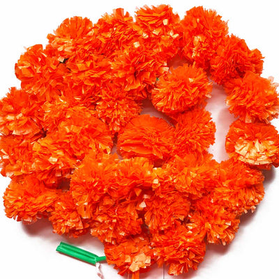 Orange Color Artificial Marigold Mala Set Of 2 | Artificial Marigold Mala | Marigold Mala | Orange Mala | Adikala Craft Store | Art Craft | Collection