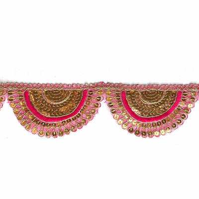Rani Pink With Zari Work Semi Circle Tissue Lace & Border ( 9mtr ) | Zari | Lace | Resham | Adikala Craft Store | Art Craft | Decoration | Laces Collection | Border Collection | Craft Making