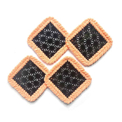 Peach Soft Yarn Hand Weaved Square Acrylic Coaster Set Of 4
