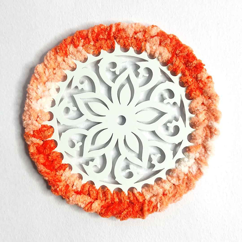 Peach & White Soft Yarn Hand Weaved Acrylic Coaster Set of 4